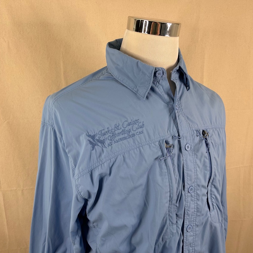 Simms Large Vented Fishing Outdoor Shirt 100% Nylon Blue  Casual Button Down